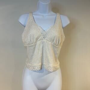 SUPERCHILL BY AERIE Large Cream Lace Trim Babydoll Crop Cami Coquette Dainty